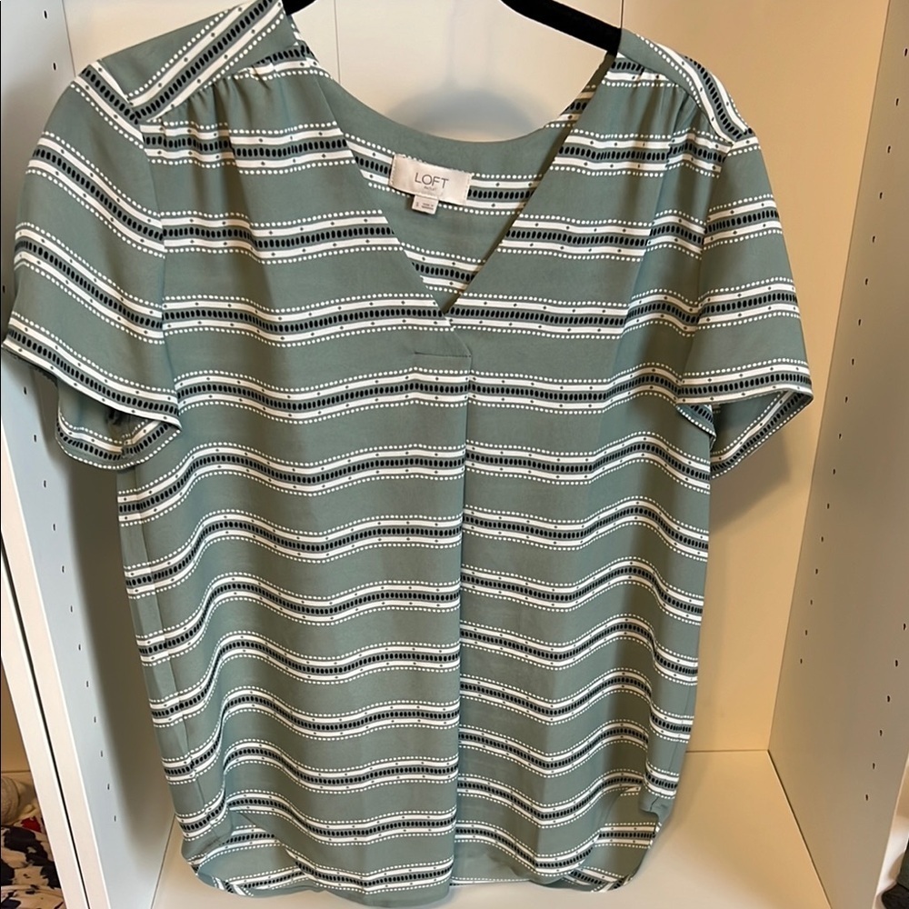 LOFT Green Relaxed Blouse with Fitted Sleeves